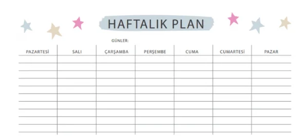 Haftalık Ders Çalışma Programı 1 haftalık ders çalışma programı